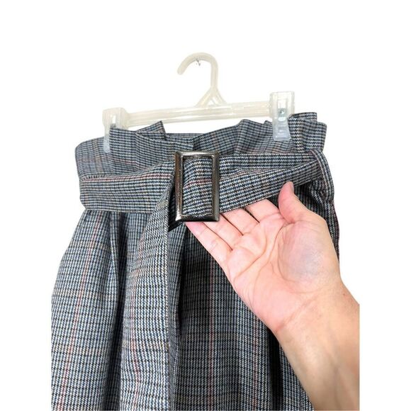 J.O.A. Just One Answer Wool Blend Paper bag Wide Leg Plaid Trousers XS - Picture 2 of 8